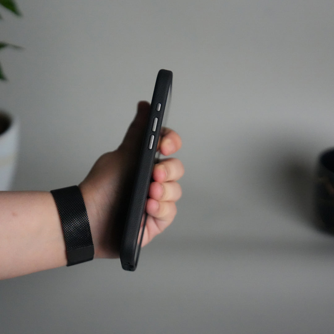 iPhone 17 Leather Texture Design PVC Case With Metal Camera Bump