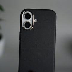 iPhone 17 Leather Texture Design PVC Case With Metal Camera Bump
