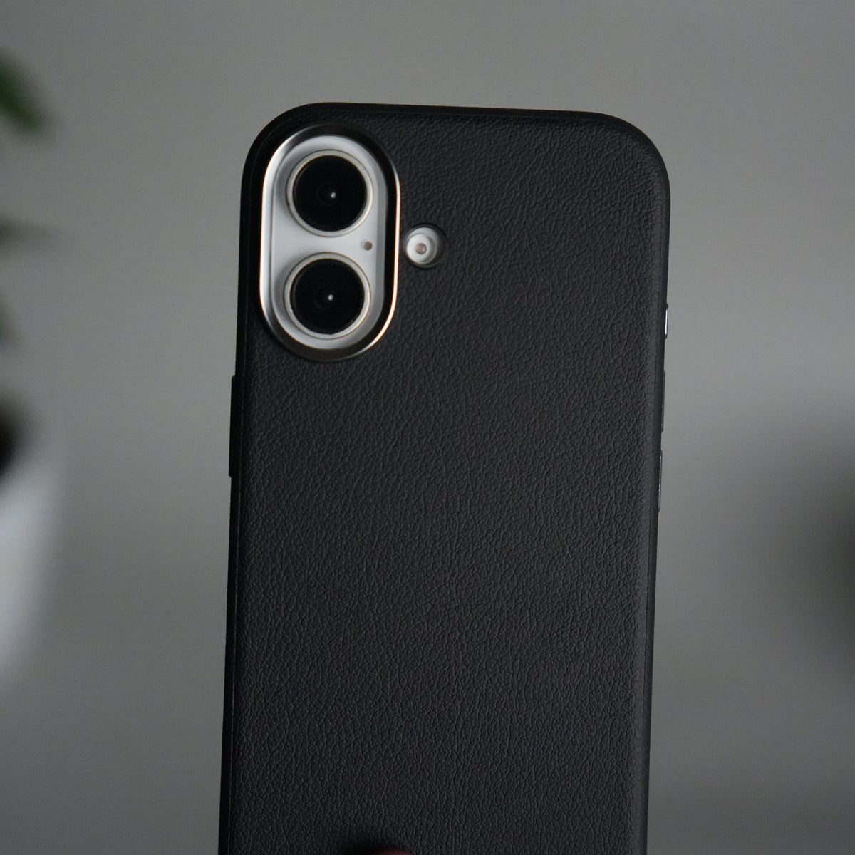 iPhone 17 Leather Texture Design PVC Case With Metal Camera Bump