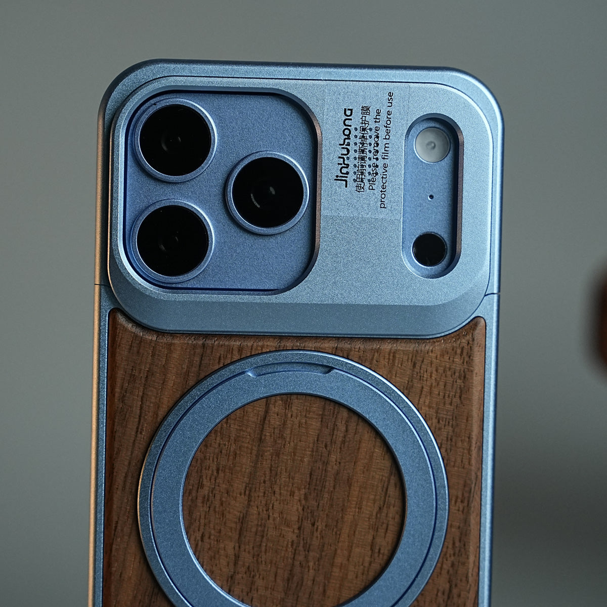 Wood Leather AeroFLex Aluminium Case for iPhone 18 Series With Rotating Stand