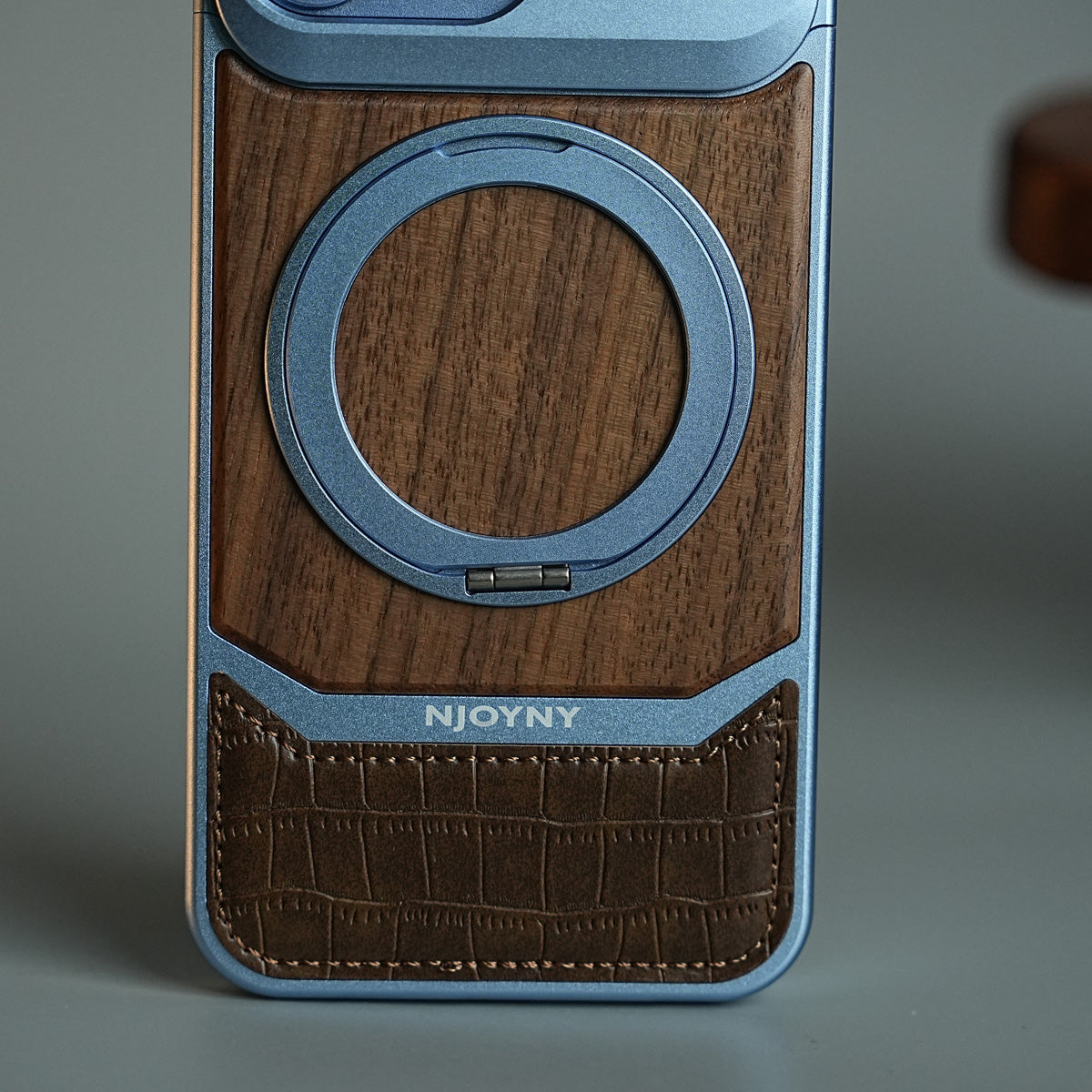 Wood Leather AeroFLex Aluminium Case for iPhone 18 Series With Rotating Stand