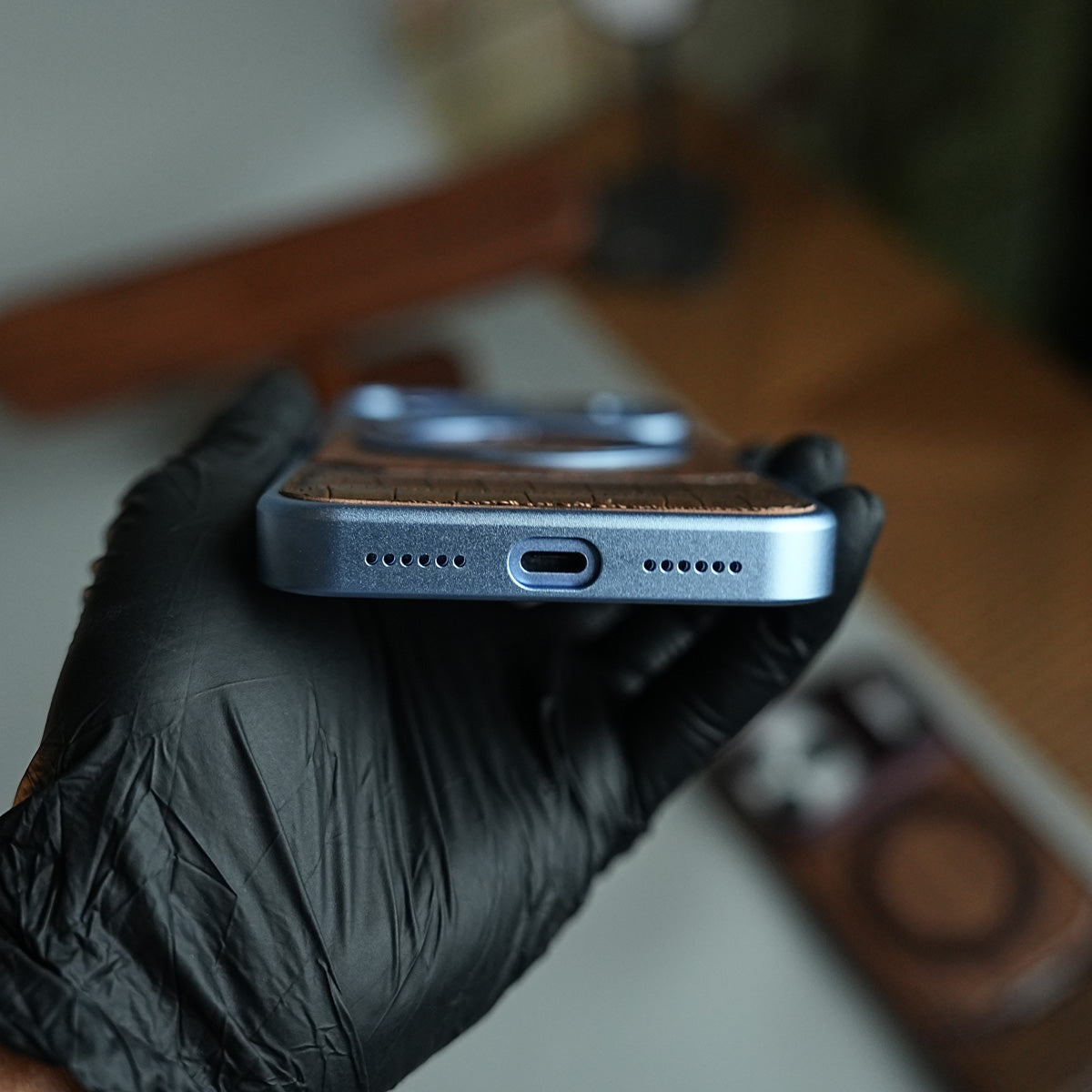 Wood Leather AeroFLex Aluminium Case for iPhone 18 Series With Rotating Stand