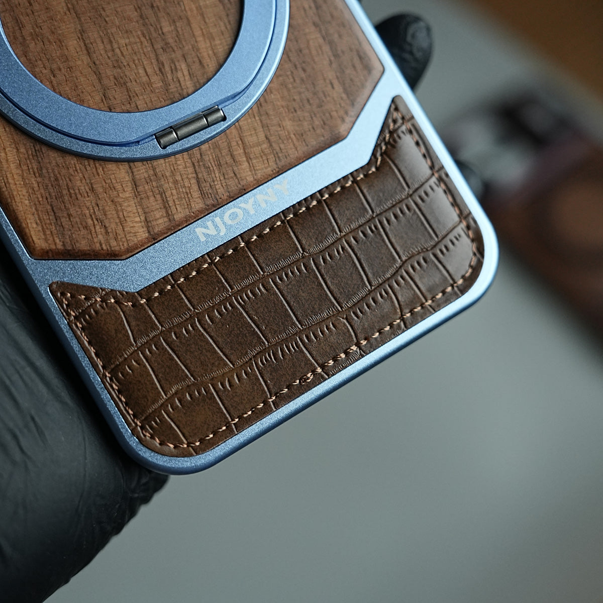 Wood Leather AeroFLex Aluminium Case for iPhone 18 Series With Rotating Stand