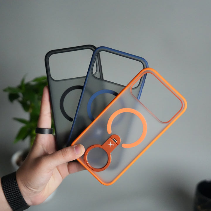 iPhone 17 Pro Magnetic Ring Stand Case | Frosted Shockproof Back Cover with Metal Kickstand & MagSafe Support