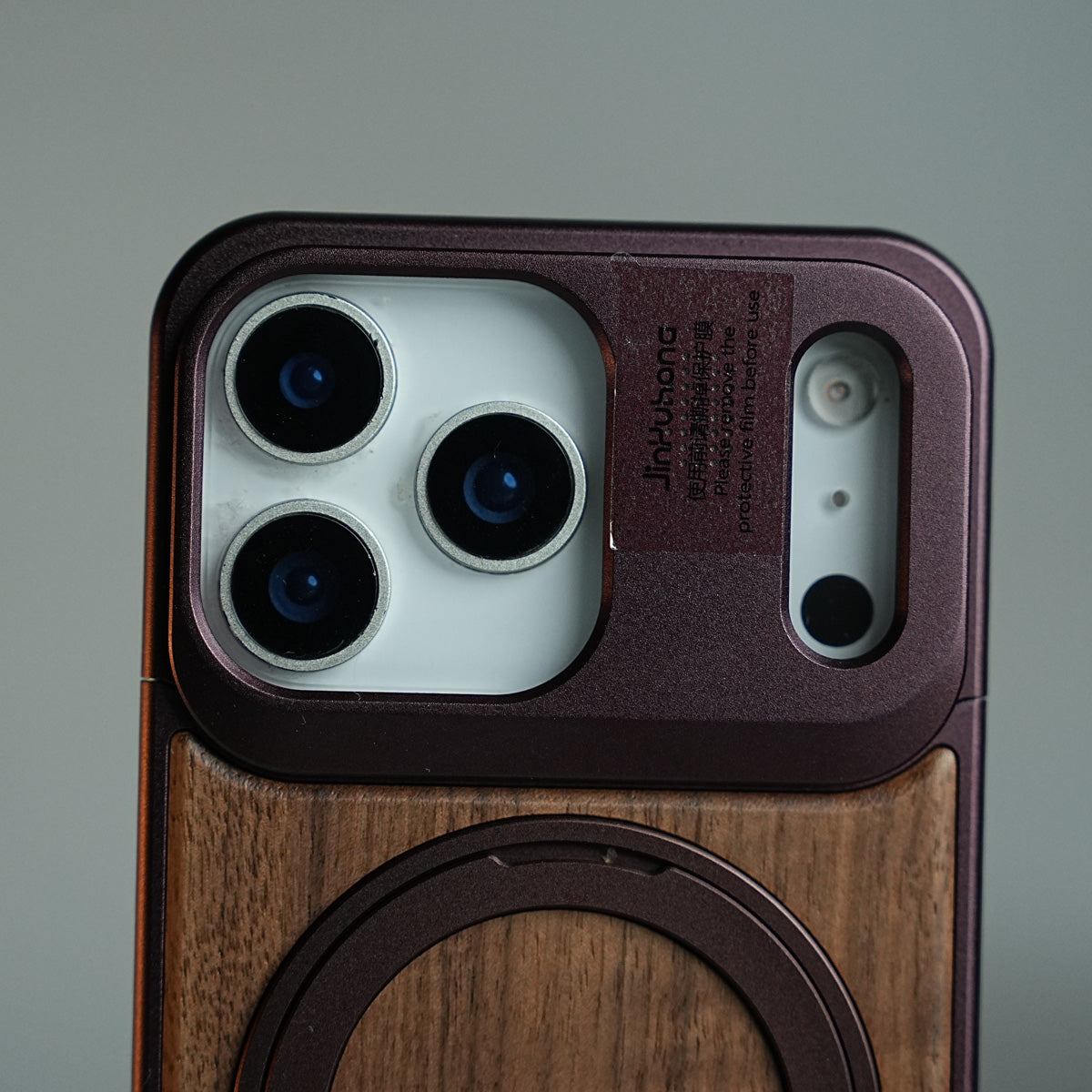 Wood Leather AeroFLex Aluminium Case for iPhone 18 Series With Rotating Stand