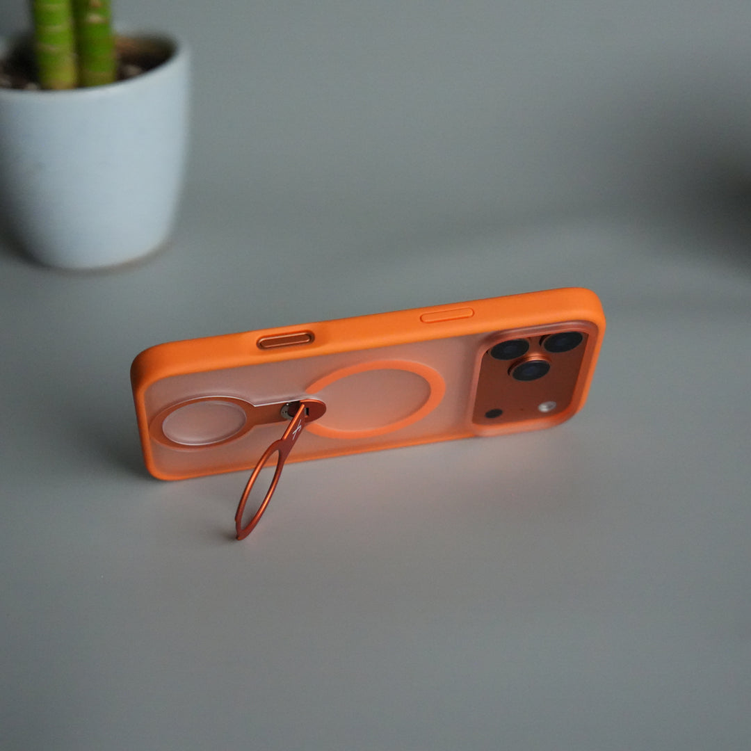 iPhone 17 Pro Magnetic Ring Stand Case | Frosted Shockproof Back Cover with Metal Kickstand & MagSafe Support