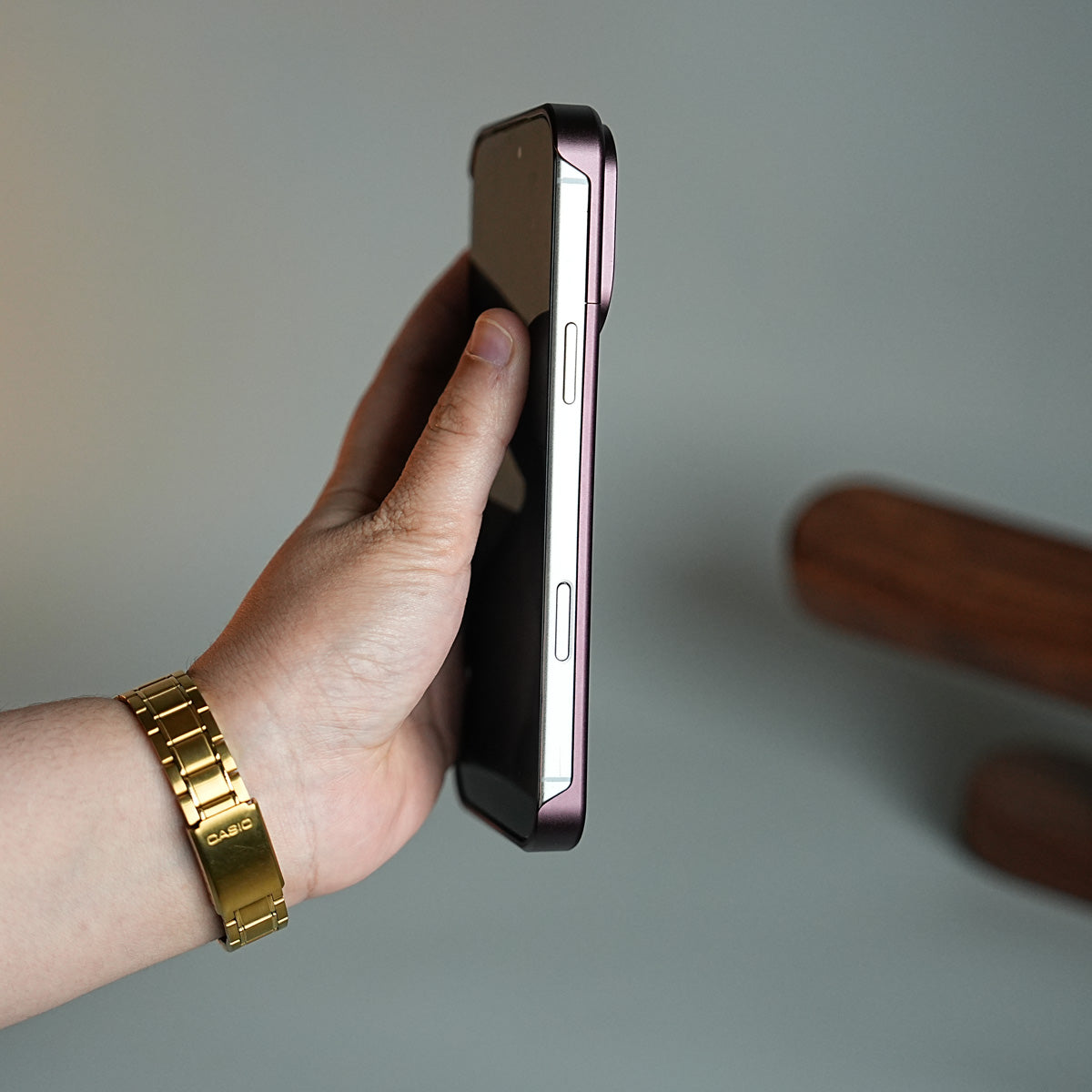 Wood Leather AeroFLex Aluminium Case for iPhone 18 Series With Rotating Stand