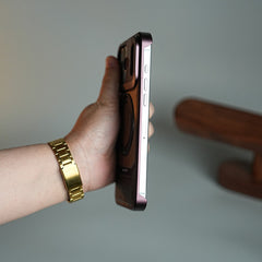 Wood Leather AeroFLex Aluminium Case for iPhone 18 Series With Rotating Stand