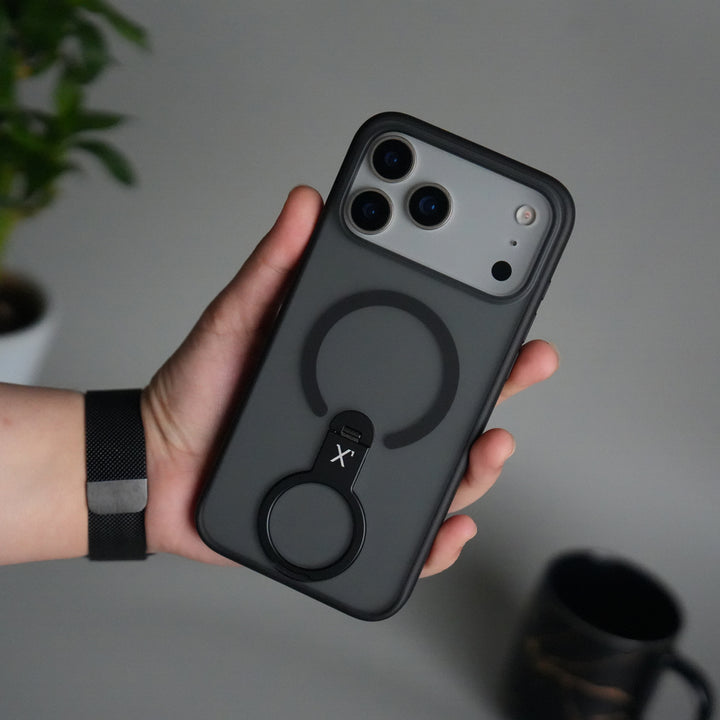 iPhone 17 Pro Magnetic Ring Stand Case | Frosted Shockproof Back Cover with Metal Kickstand & MagSafe Support