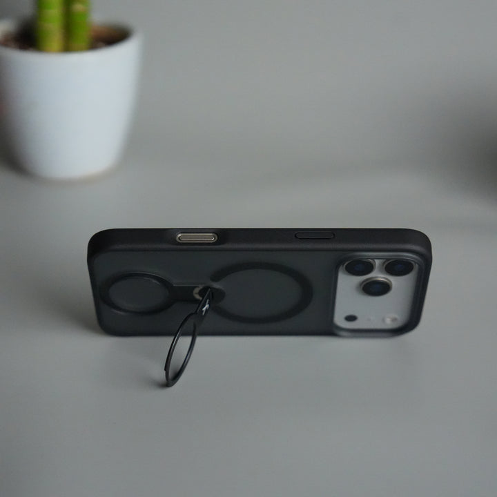 iPhone 17 Pro Magnetic Ring Stand Case | Frosted Shockproof Back Cover with Metal Kickstand & MagSafe Support