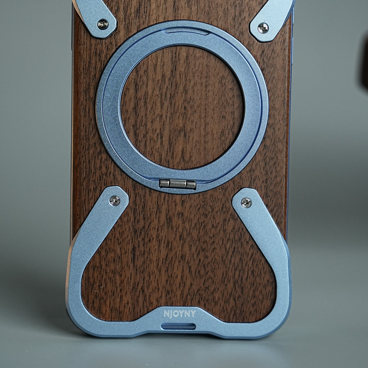 iPhone 18 Series Frameless Wooden Aluminium Case | Premium Metal Rotating Stand | Shockproof Luxury Wood Back Cover