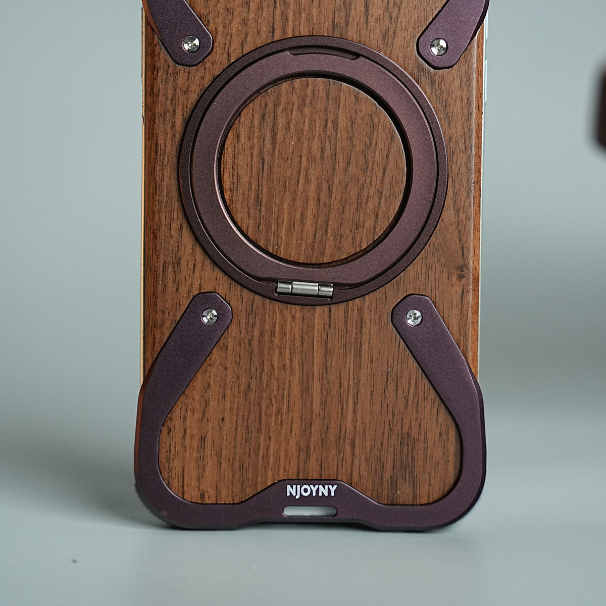 iPhone 18 Series Frameless Wooden Aluminium Case | Premium Metal Rotating Stand | Shockproof Luxury Wood Back Cover