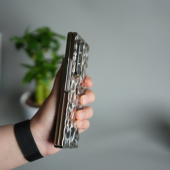 Galaxy Z Fold 7 Chrome Leopard Case | Luxury Transparent Back with Gold Frame