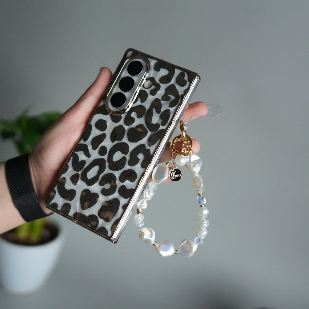 Galaxy Z Fold 7 Chrome Leopard Case | Luxury Transparent Back with Gold Frame