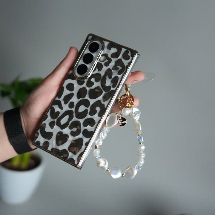 Galaxy Z Fold 7 Chrome Leopard Case | Luxury Transparent Back with Gold Frame