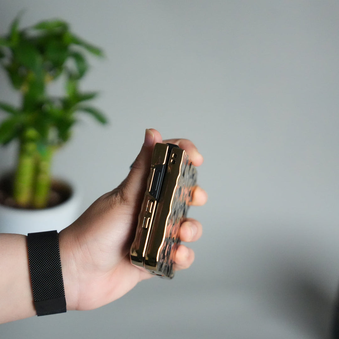 Galaxy Z Flip 7 Chrome Leopard Case | Luxury Transparent Back with Gold Frame