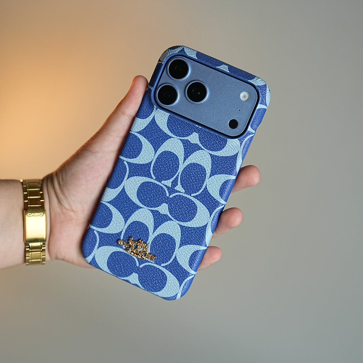 Leather Texture Pattern Case for iPhone 17 Series | Gold-Tone Logo Slim Cover