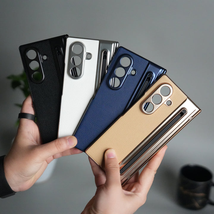 Samsung Galaxy Z Fold 6 Leather Texture front Glass Protection Hinge Case Folding Cover