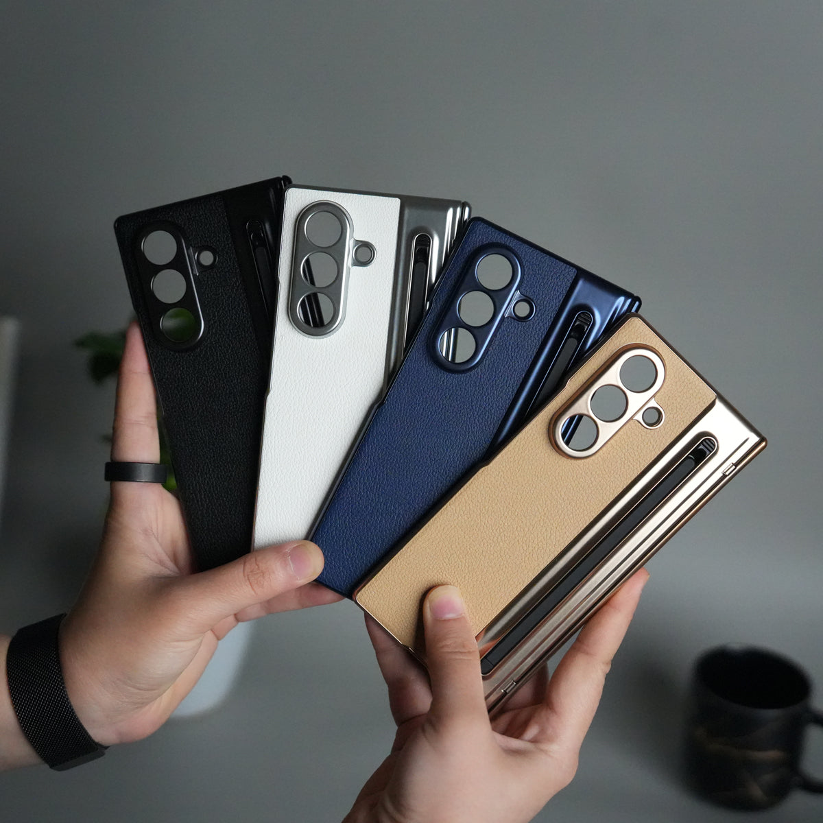 Samsung Galaxy Z Fold 6 Leather Texture front Glass Protection Hinge Case Folding Cover