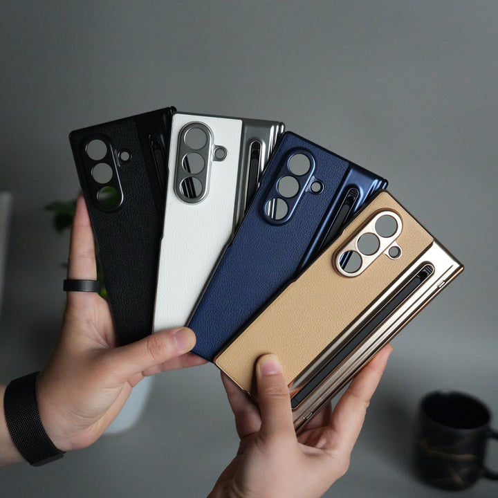 Samsung Galaxy Z Fold 6 Leather Texture front Glass Protection Hinge Case Folding Cover