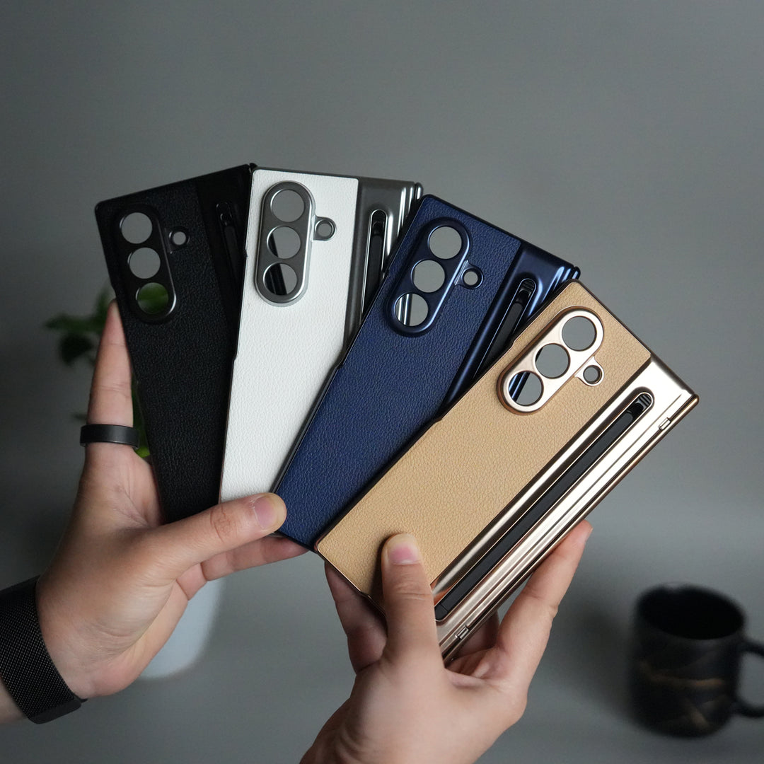 Samsung Galaxy Z Fold 6 Leather Texture front Glass Protection Hinge Case Folding Cover