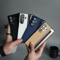 Samsung Galaxy Z Fold 6 Leather Texture front Glass Protection Hinge Case Folding Cover