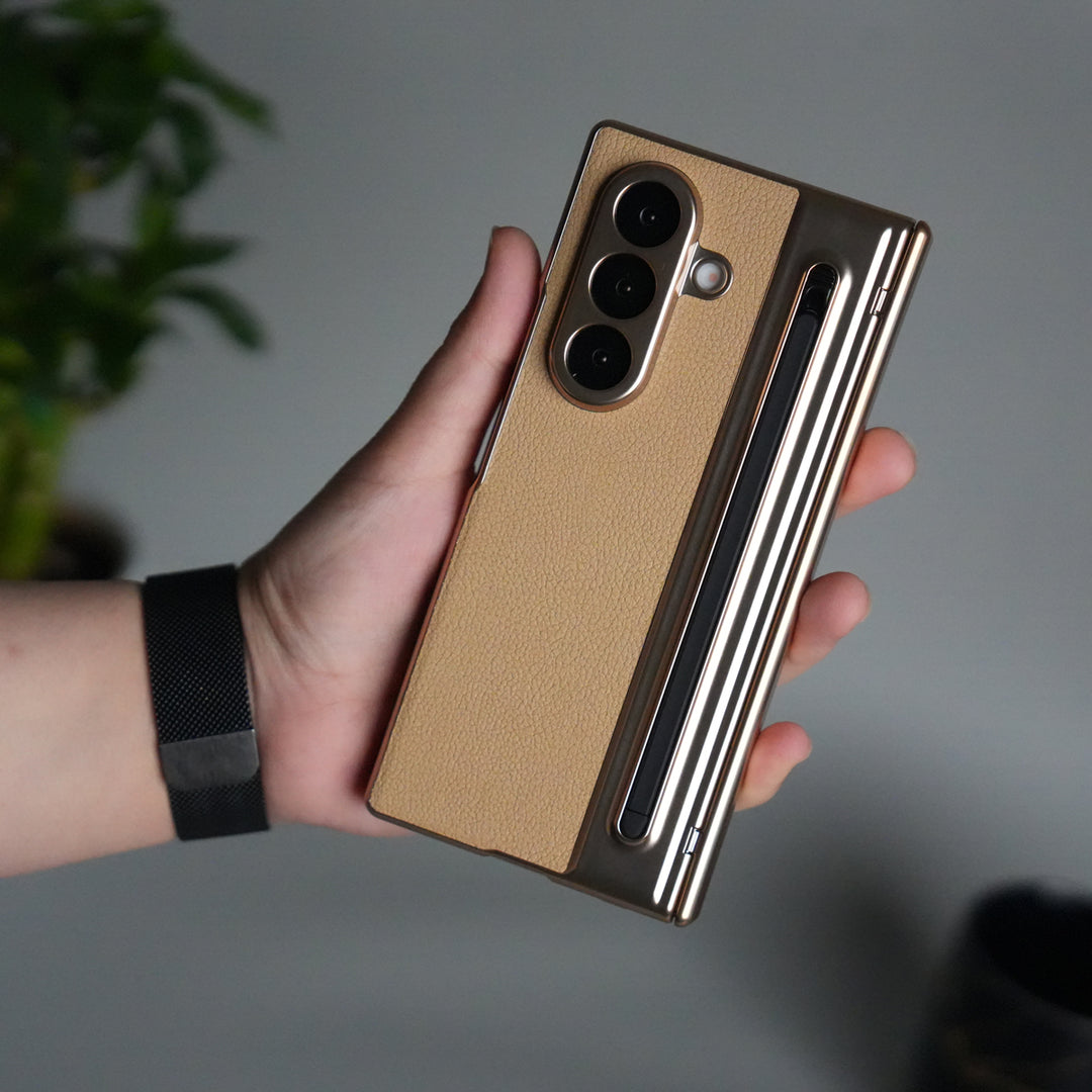 Samsung Galaxy Z Fold 6 Leather Texture front Glass Protection Hinge Case Folding Cover