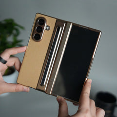 Samsung Galaxy Z Fold 6 Leather Texture front Glass Protection Hinge Case Folding Cover