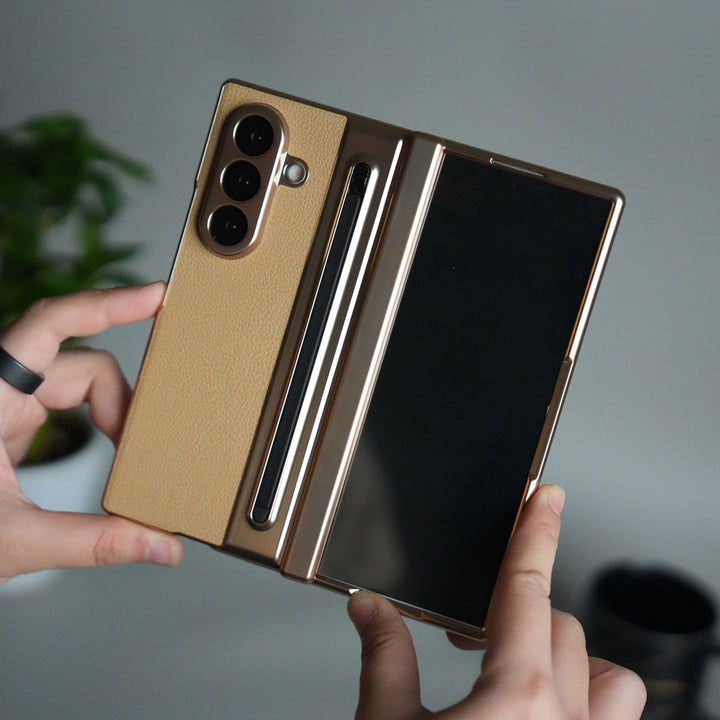 Samsung Galaxy Z Fold 6 Leather Texture front Glass Protection Hinge Case Folding Cover