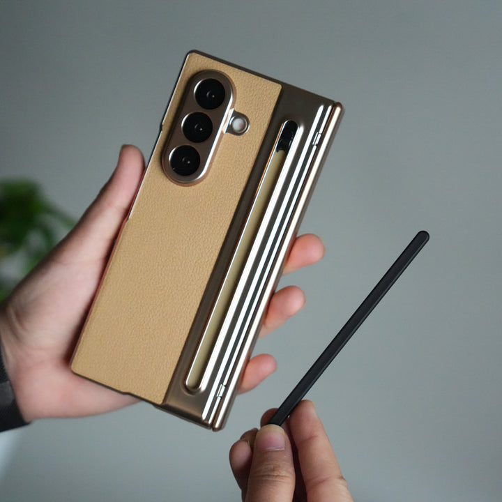 Samsung Galaxy Z Fold 6 Leather Texture front Glass Protection Hinge Case Folding Cover