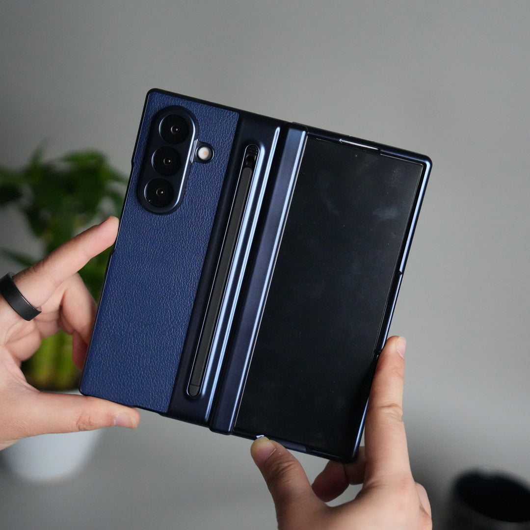 Samsung Galaxy Z Fold 6 Leather Texture front Glass Protection Hinge Case Folding Cover