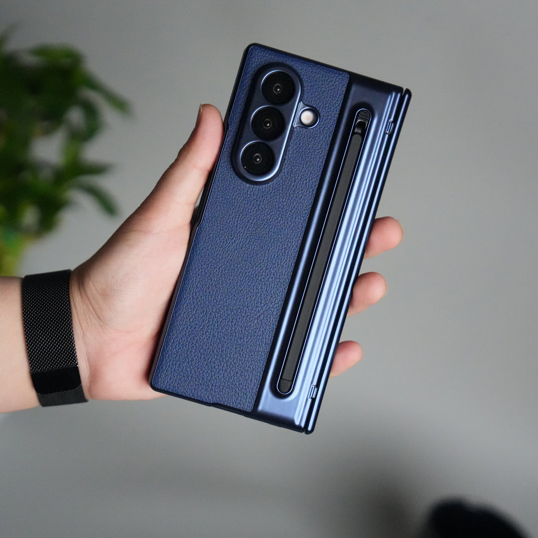 Samsung Galaxy Z Fold 6 Leather Texture front Glass Protection Hinge Case Folding Cover