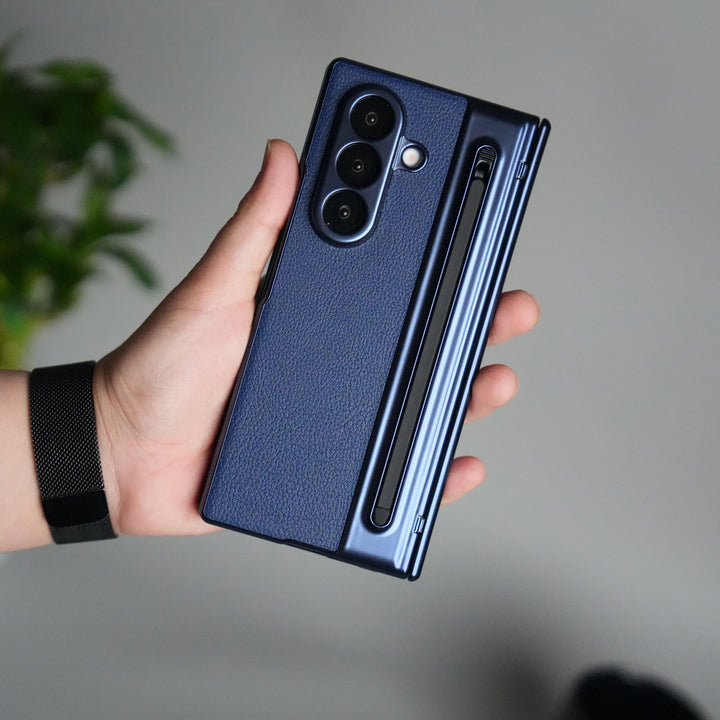 Samsung Galaxy Z Fold 6 Leather Texture front Glass Protection Hinge Case Folding Cover