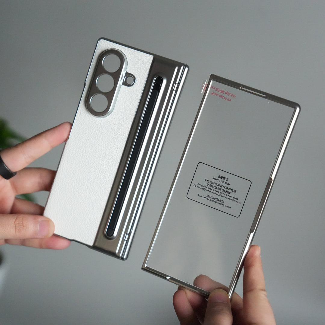 Samsung Galaxy Z Fold 6 Leather Texture front Glass Protection Hinge Case Folding Cover