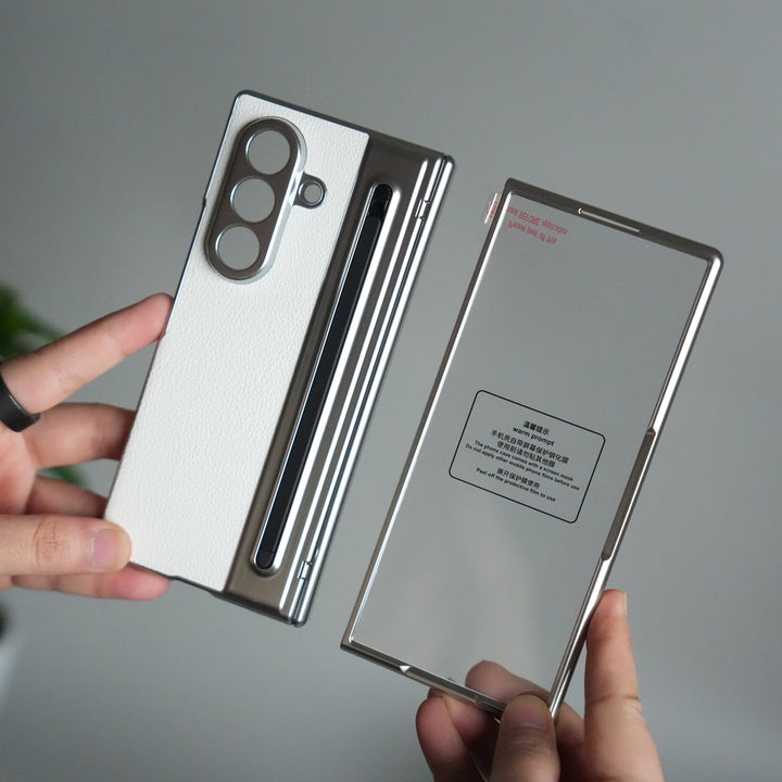 Samsung Galaxy Z Fold 6 Leather Texture front Glass Protection Hinge Case Folding Cover