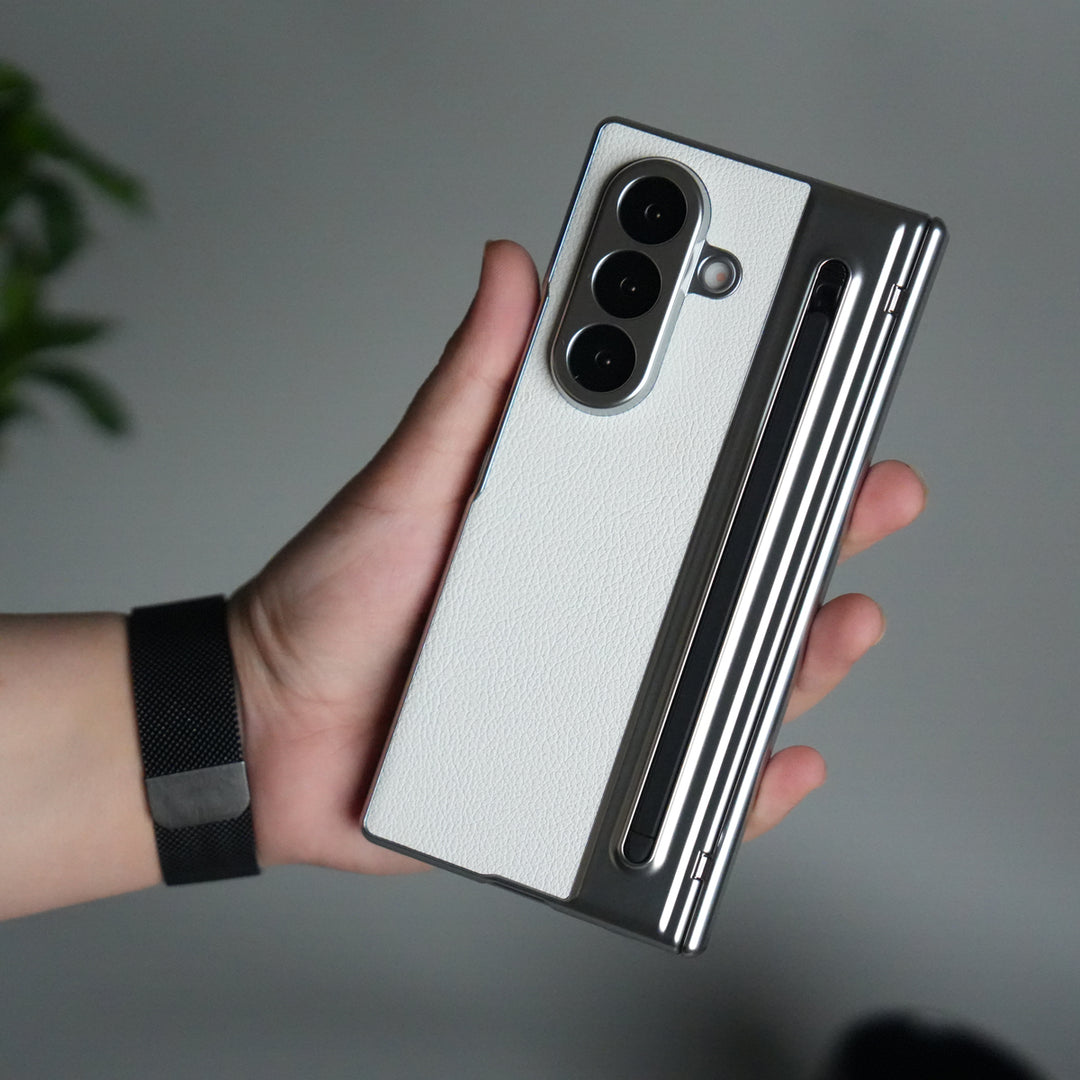 Samsung Galaxy Z Fold 6 Leather Texture front Glass Protection Hinge Case Folding Cover