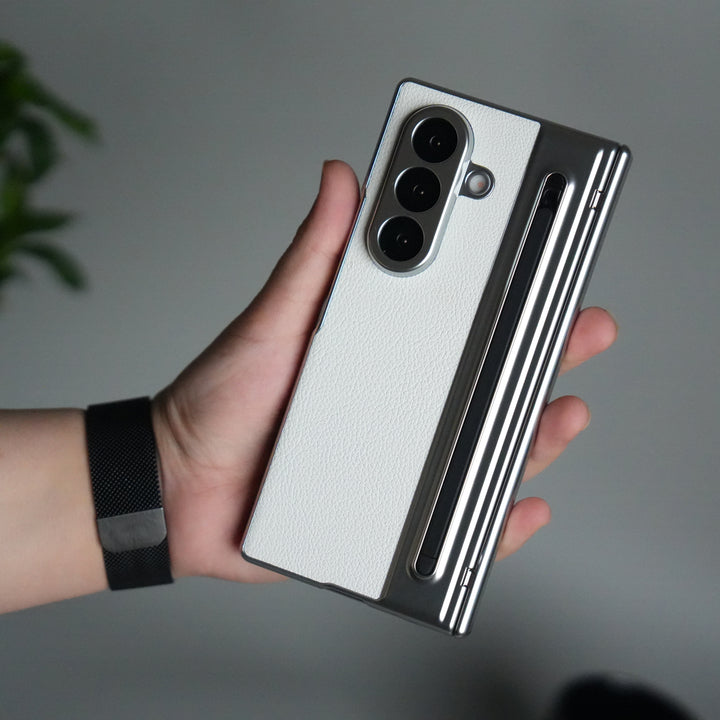 Samsung Galaxy Z Fold 6 Leather Texture front Glass Protection Hinge Case Folding Cover