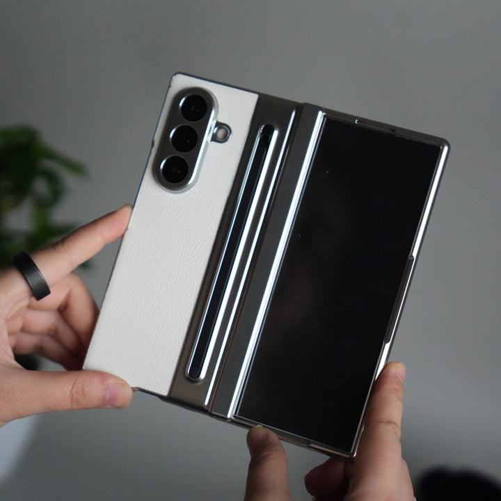 Samsung Galaxy Z Fold 6 Leather Texture front Glass Protection Hinge Case Folding Cover