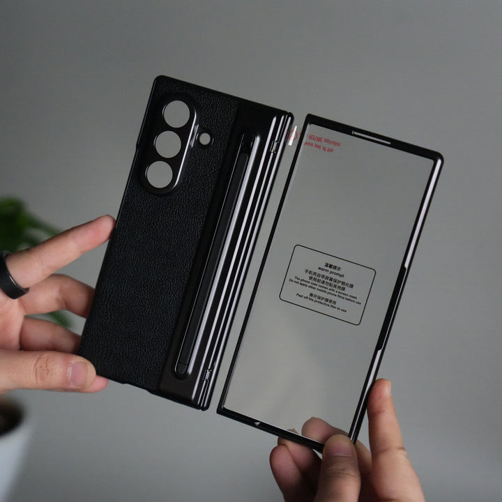 Samsung Galaxy Z Fold 6 Leather Texture front Glass Protection Hinge Case Folding Cover