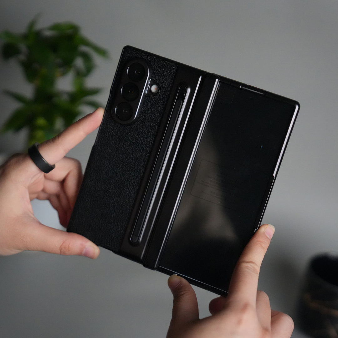 Samsung Galaxy Z Fold 6 Leather Texture front Glass Protection Hinge Case Folding Cover