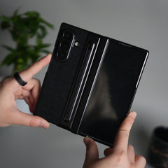 Samsung Galaxy Z Fold 6 Leather Texture front Glass Protection Hinge Case Folding Cover
