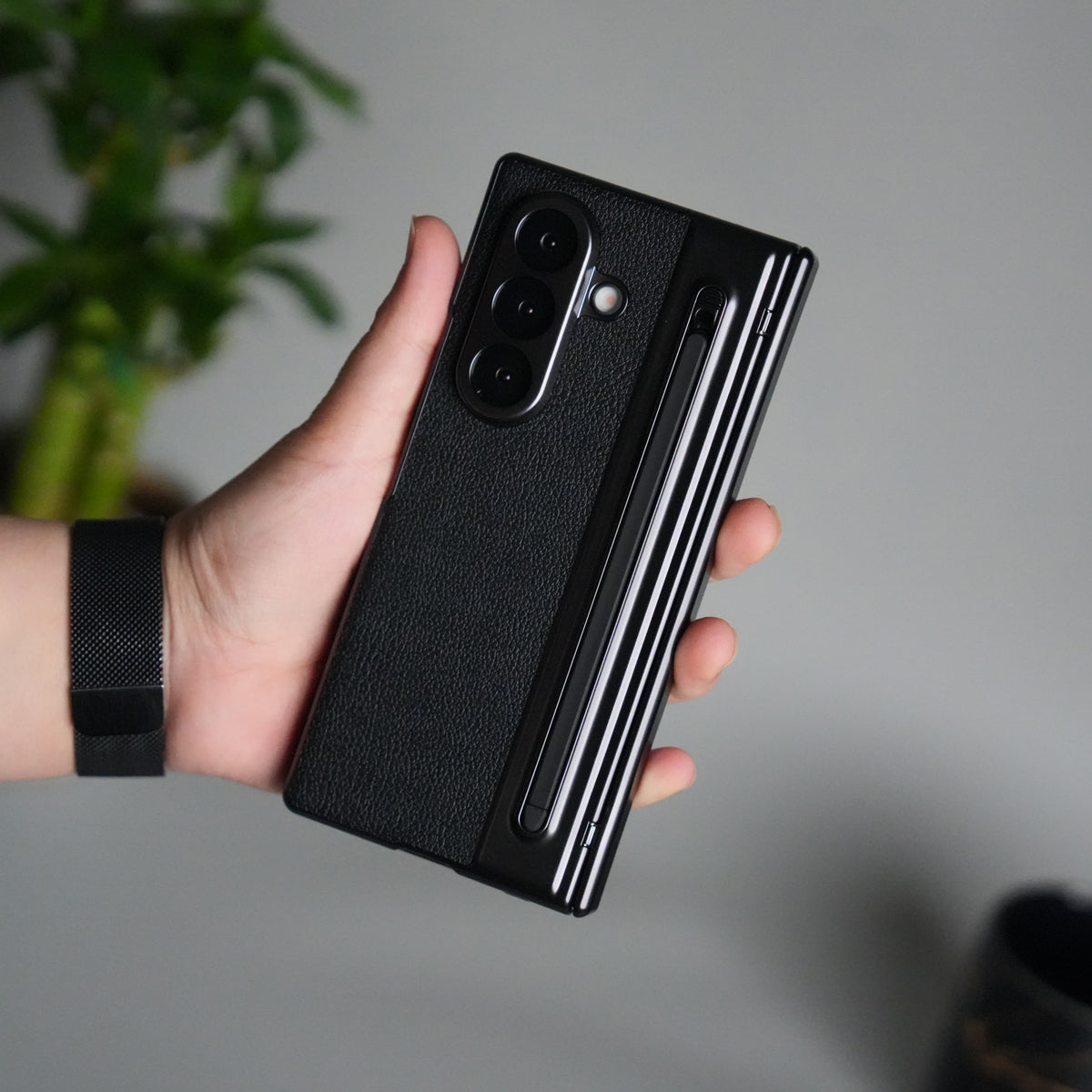 Samsung Galaxy Z Fold 6 Leather Texture front Glass Protection Hinge Case Folding Cover