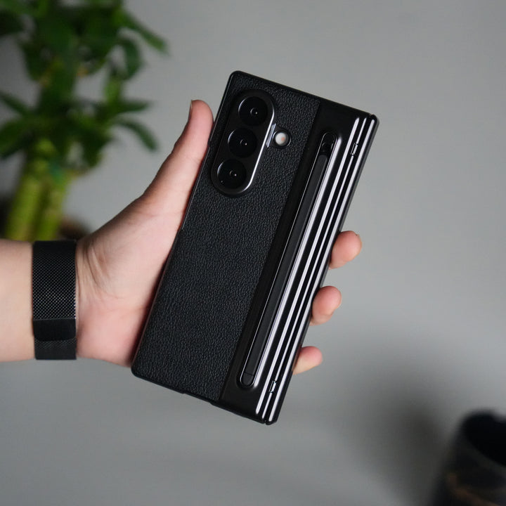 Samsung Galaxy Z Fold 6 Leather Texture front Glass Protection Hinge Case Folding Cover