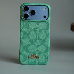Leather Texture Pattern Case for iPhone 17 Series | Gold-Tone Logo Slim Cover