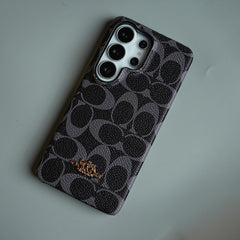 Leather Texture Pattern Case for Galaxy S26 Ultra | Gold-Tone Logo Slim Cover
