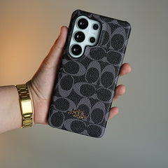 Leather Texture Pattern Case for Galaxy S26 Ultra | Gold-Tone Logo Slim Cover