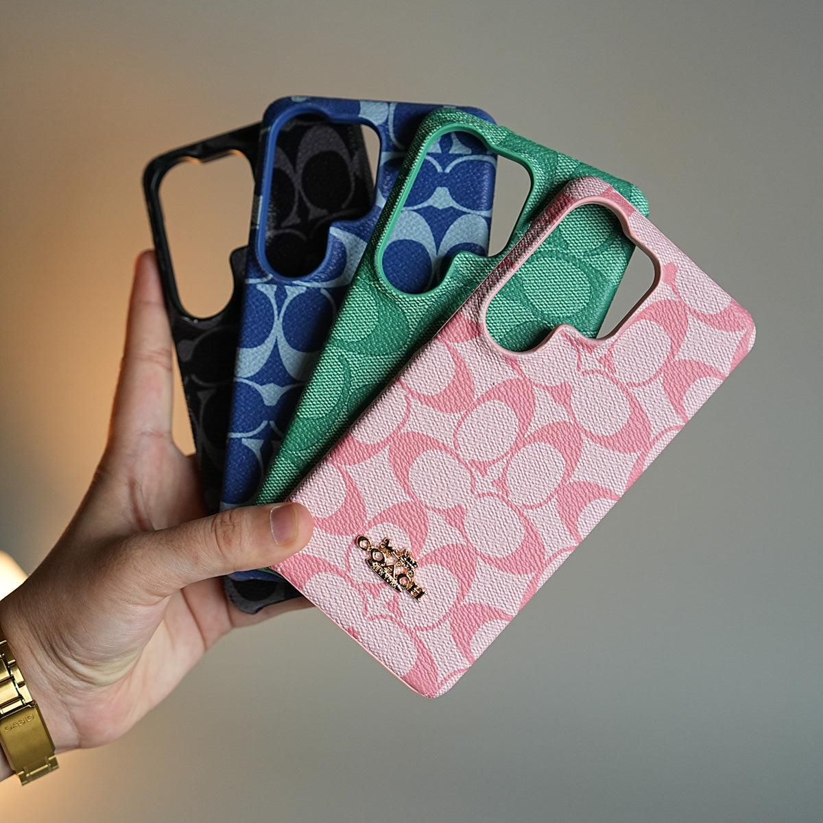 Leather Texture Pattern Case for Galaxy S26 Ultra | Gold-Tone Logo Slim Cover