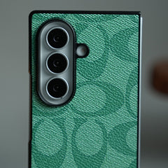 Leather Texture Pattern Case for Galaxy Z Fold 8 Ultra | Gold-Tone Logo Slim Cover