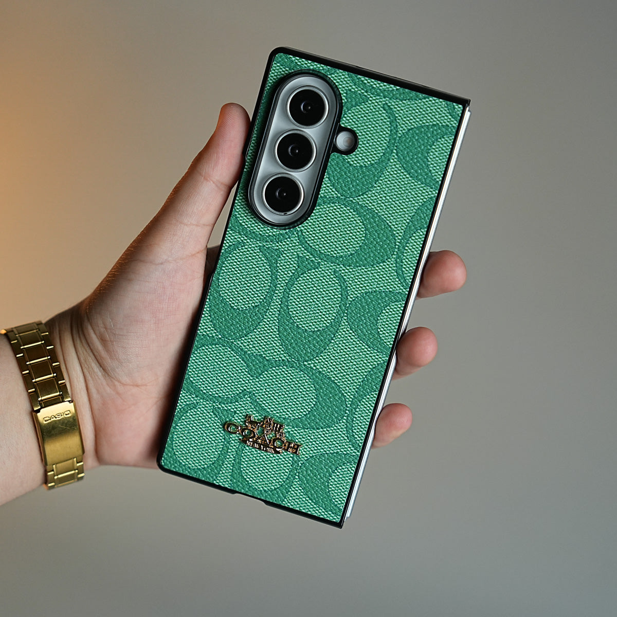 Leather Texture Pattern Case for Galaxy Z Fold 8 Ultra | Gold-Tone Logo Slim Cover