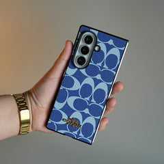 Leather Texture Pattern Case for Galaxy Z Fold 8 Ultra | Gold-Tone Logo Slim Cover